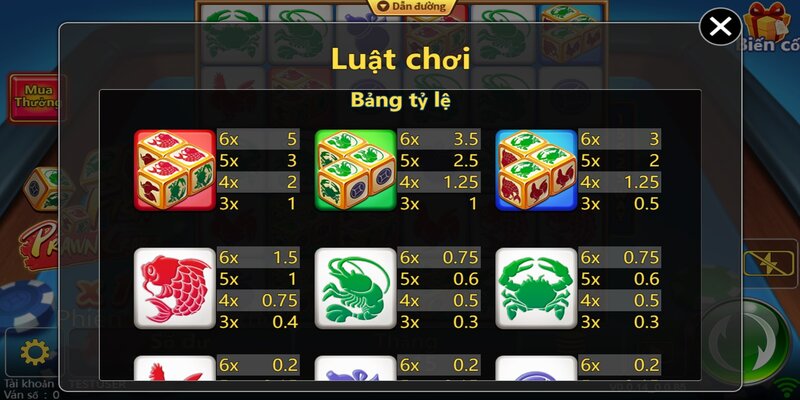 Giao diện quay số tại game cược Cua Tôm Cá