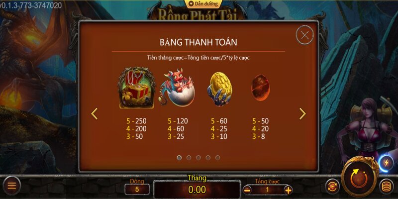 Bảng trả thưởng cực hấp dẫn của game Rồng Phát Tài