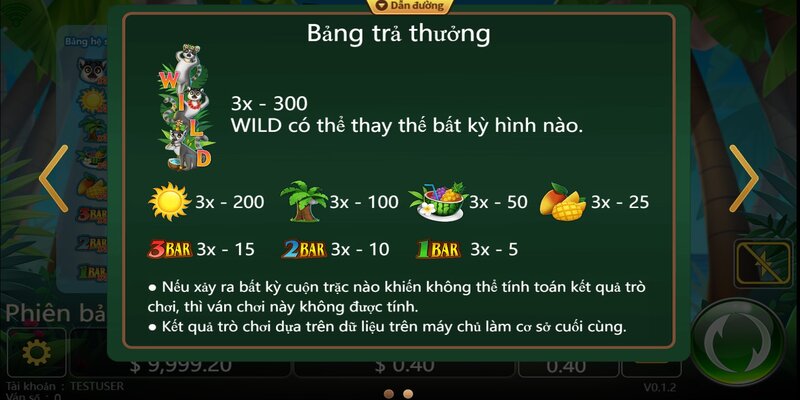 Các mức tiền thưởng siêu hấp dẫn của game Triple Lemur